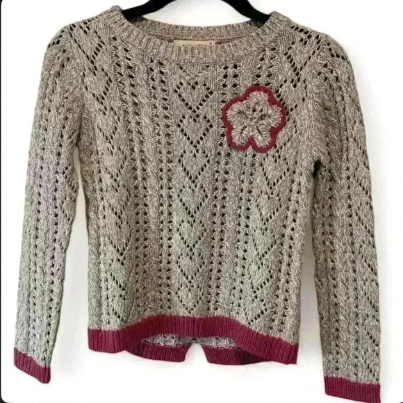 Maggie & Zoe Girls Gray Knit Sweater Large Pink Flower Pullover - Picture 1 of 5
